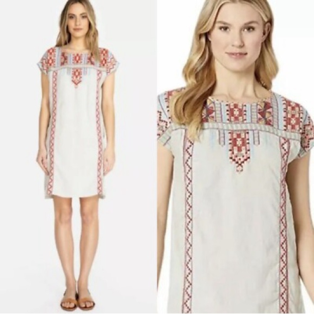 Johnny Was Cream Tunic with Blue and Pink Embroidery